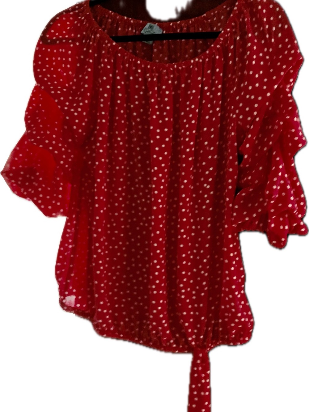 CeCe Hot Pink Polka Dot Tie-Hem Blouse